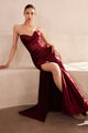 Satin Fitted Strapless Smoky Blue Gown by Amoris T704