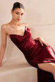 Satin Fitted Strapless Smoky Blue Gown by Amoris T704