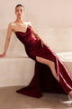 Satin Fitted Strapless Smoky Blue Gown by Amoris T704