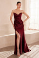 Satin Fitted Strapless Smoky Blue Gown by Amoris T704