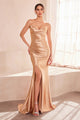 Satin Fitted Strapless Smoky Blue Gown by Amoris T704
