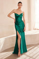 Satin Fitted Strapless Smoky Blue Gown by Amoris T704