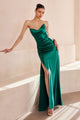 Satin Fitted Strapless Smoky Blue Gown by Amoris T704