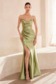 Satin Fitted Strapless Smoky Blue Gown by Amoris T704