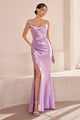 Satin Fitted Strapless Smoky Blue Gown by Amoris T704