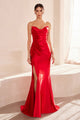 Satin Fitted Strapless Smoky Blue Gown by Amoris T704