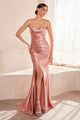 Satin Fitted Strapless Smoky Blue Gown by Amoris T704