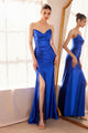 Satin Fitted Strapless Smoky Blue Gown by Amoris T704
