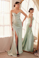 Satin Fitted Strapless Smoky Blue Gown by Amoris T704