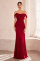 Chiffon Fitted Off Shoulder Gown in Navy by Amoris T705