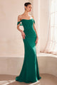 Chiffon Fitted Off Shoulder Gown in Navy by Amoris T705