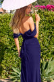 Chiffon Fitted Off Shoulder Gown in Navy by Amoris T705