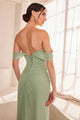 Chiffon Fitted Off Shoulder Gown in Navy by Amoris T705