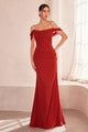 Chiffon Fitted Off Shoulder Gown in Navy by Amoris T705