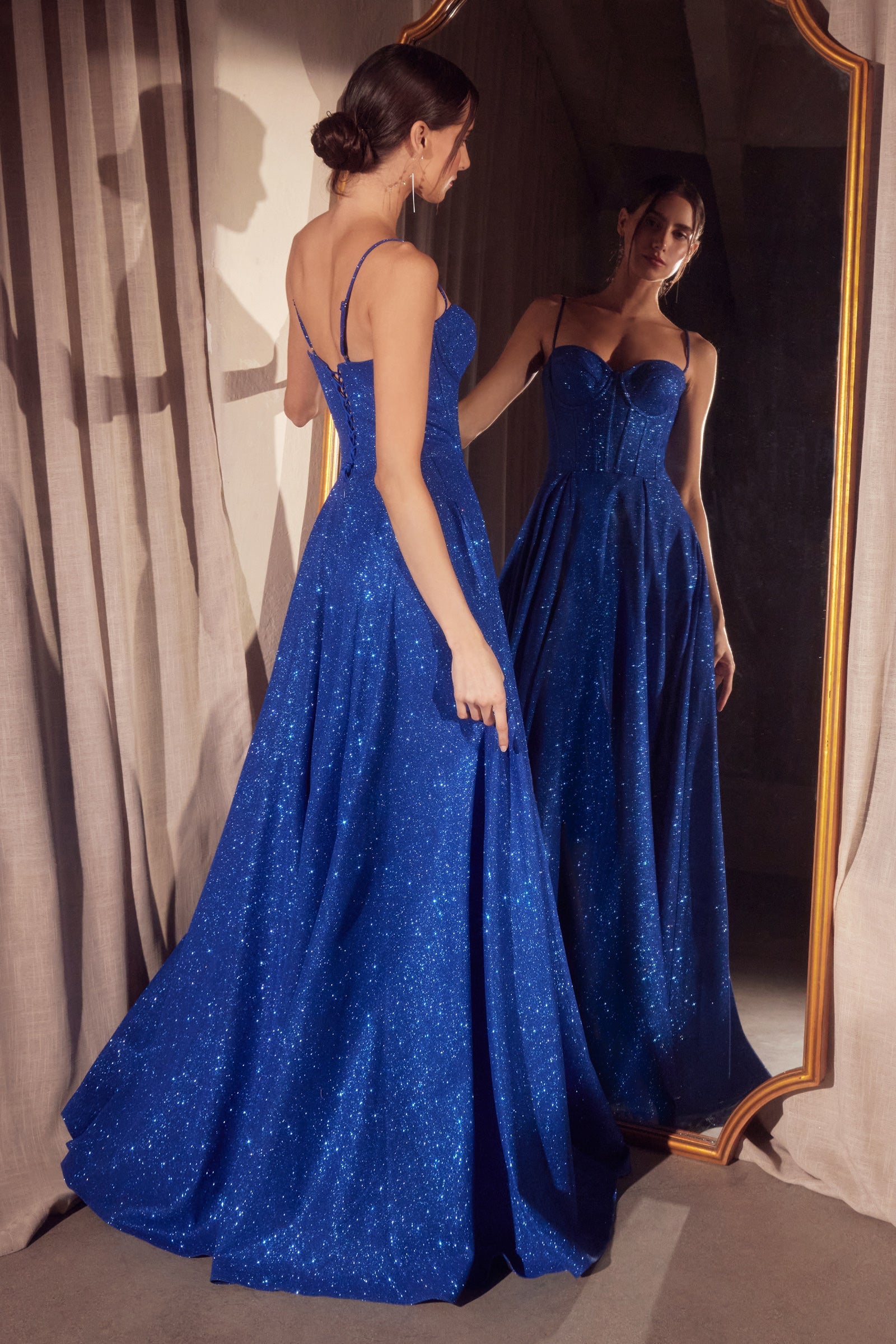 Glitter Sleeveless A-line Slit Gown by Amoris T706
