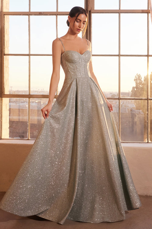 Glitter Sleeveless A-line Slit Gown by Amoris T706
