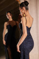 Glitter Fitted Sleeveless Slit Gown by Amoris T707 – Navy