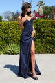 Glitter Fitted Sleeveless Slit Gown by Amoris T707 – Navy