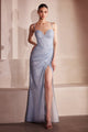 Glitter Fitted Sleeveless Slit Gown by Amoris T707 – Navy