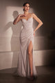 Glitter Fitted Sleeveless Slit Gown by Amoris T707 – Navy