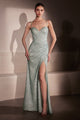 Glitter Fitted Sleeveless Slit Gown by Amoris T707 – Navy