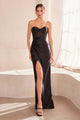 Satin Fitted Strapless Slit Gown by Amoris T708 – Burgundy