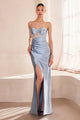 Satin Fitted Strapless Slit Gown by Amoris T708 – Burgundy
