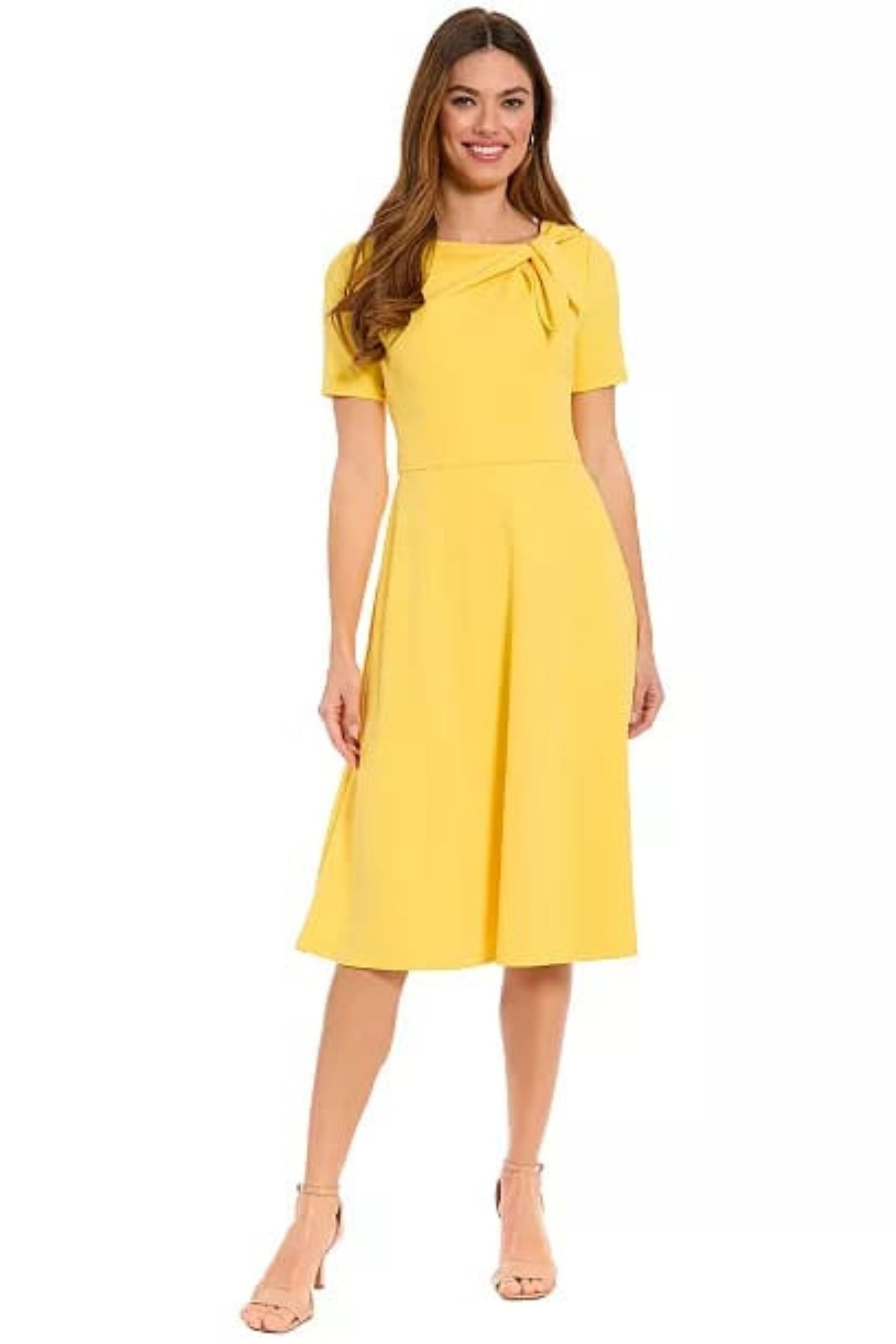 London Times T8085M Bow Neck Short Sleeve A-Line Dress with Scuba Crepe, Fit-and-Flare