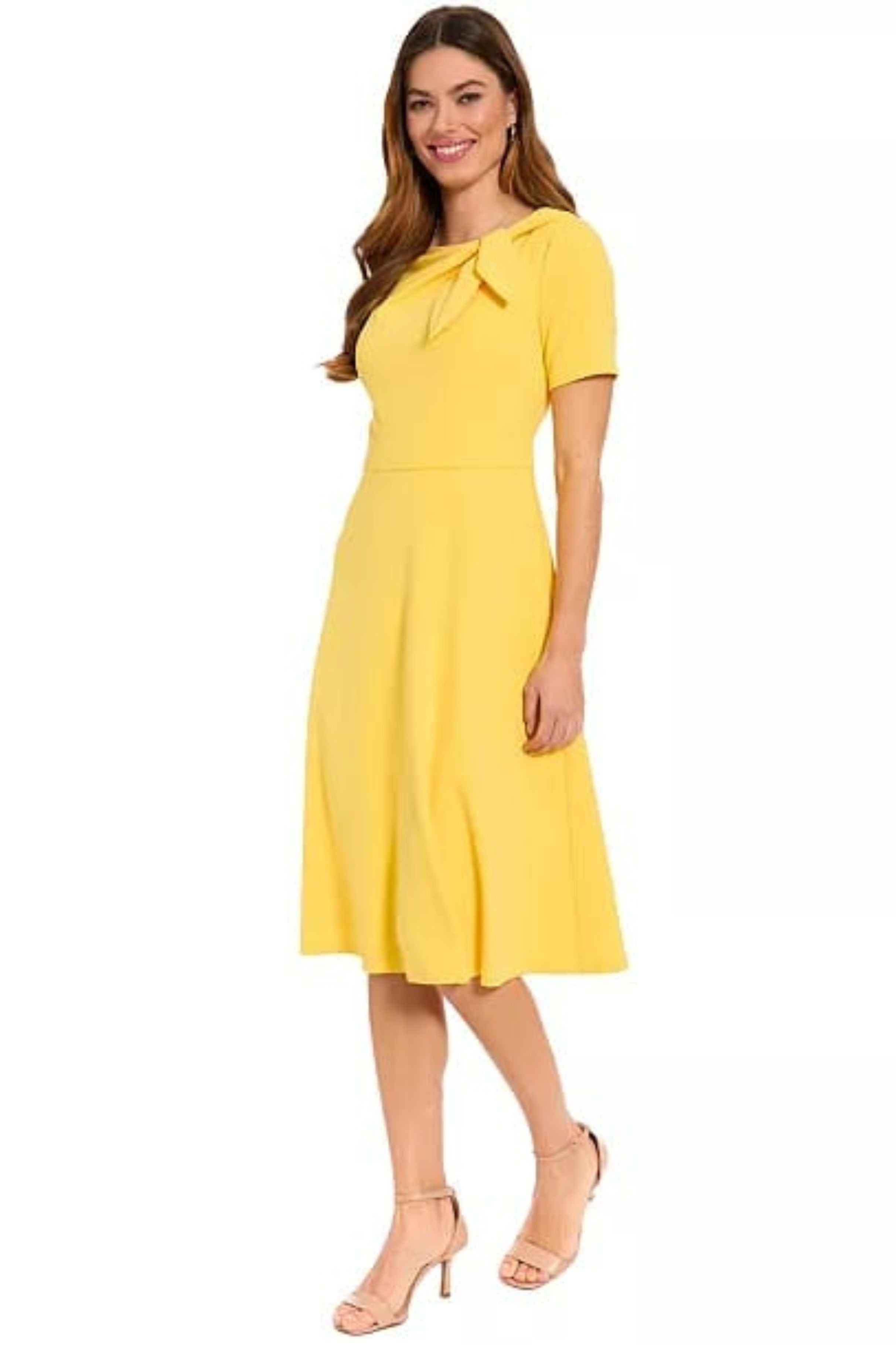 London Times T8085M Bow Neck Short Sleeve A-Line Dress with Scuba Crepe, Fit-and-Flare