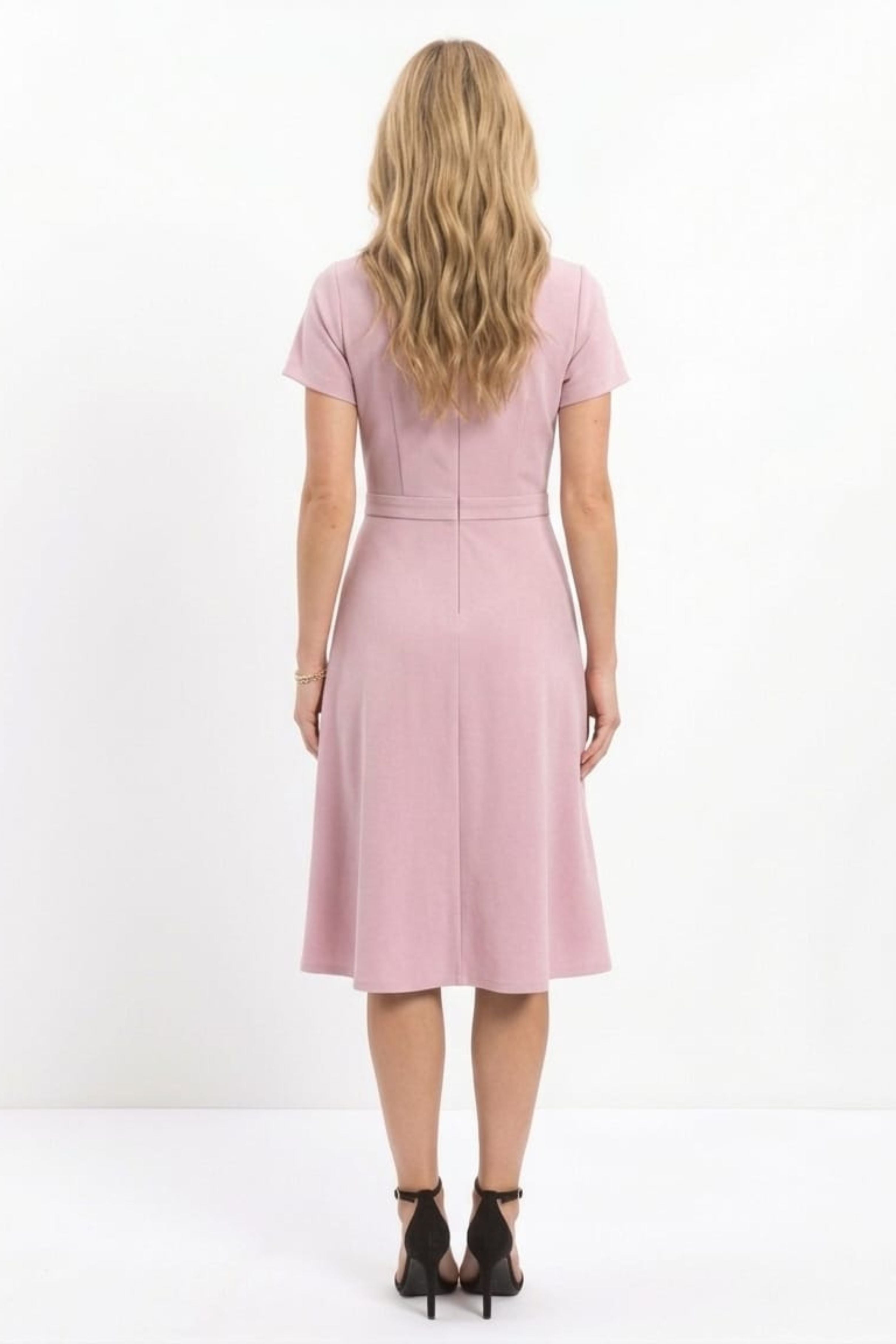 London Times T8085M Bow Neck Short Sleeve A-Line Dress with Scuba Crepe, Fit-and-Flare