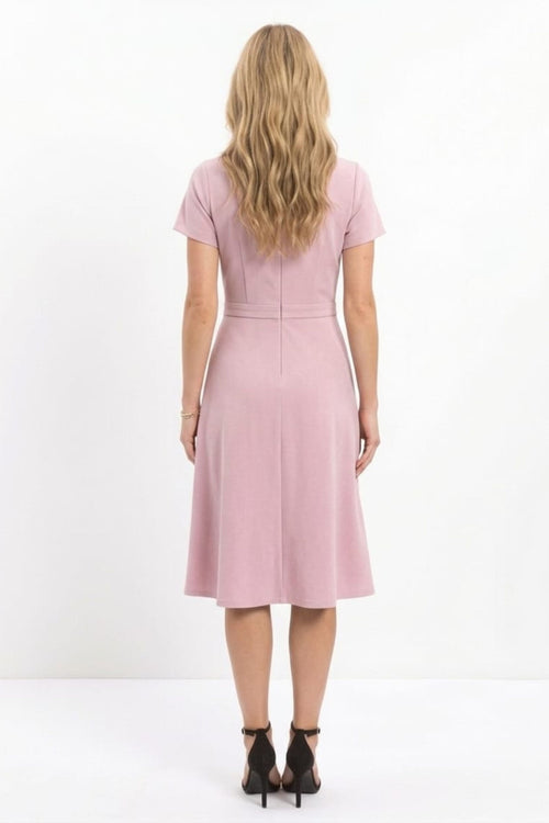London Times T8085M Bow Neck Short Sleeve A-Line Dress with Scuba Crepe, Fit-and-Flare