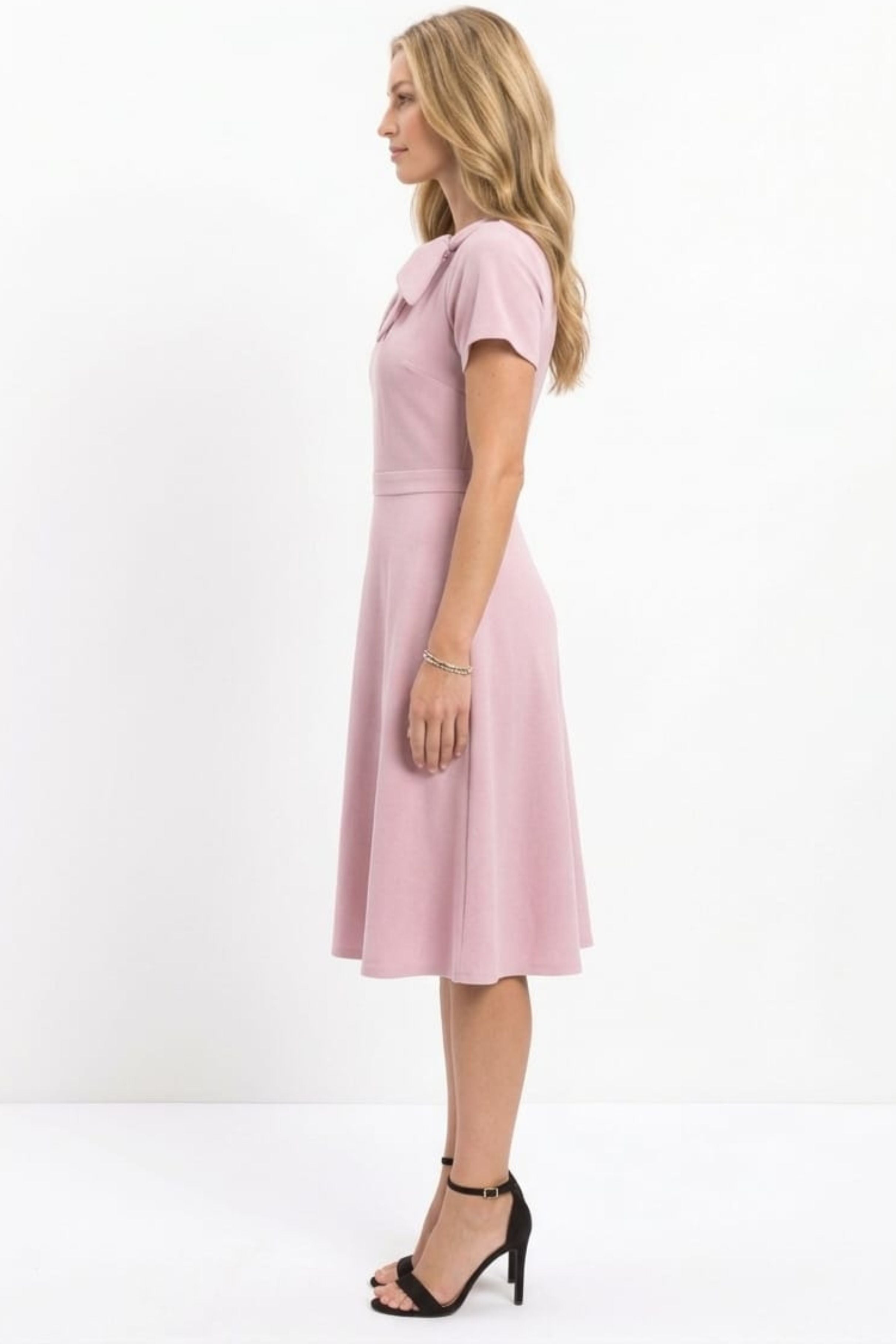 London Times T8085M Bow Neck Short Sleeve A-Line Dress with Scuba Crepe, Fit-and-Flare