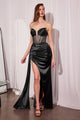 Satin Fitted Strapless Corset Slit Gown in Eggplant – Amoris T811
