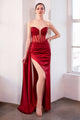 Satin Fitted Strapless Corset Slit Gown in Eggplant – Amoris T811