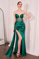 Satin Fitted Strapless Corset Slit Gown in Eggplant – Amoris T811
