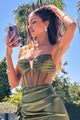 Satin Fitted Strapless Corset Slit Gown in Eggplant – Amoris T811