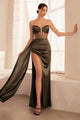 Satin Fitted Strapless Corset Slit Gown in Eggplant – Amoris T811