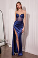 Satin Fitted Strapless Corset Slit Gown in Eggplant – Amoris T811
