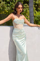 Satin Fitted Sheer Corset Slit Gown in Sienna by Amoris T812