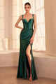 Satin Fitted Corset Slit Gown by Amoris T813 – Navy