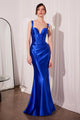 Satin Fitted Corset Slit Gown by Amoris T813 – Navy
