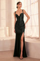 Satin Fitted Corset Slit Gown by Amoris T813 – Navy