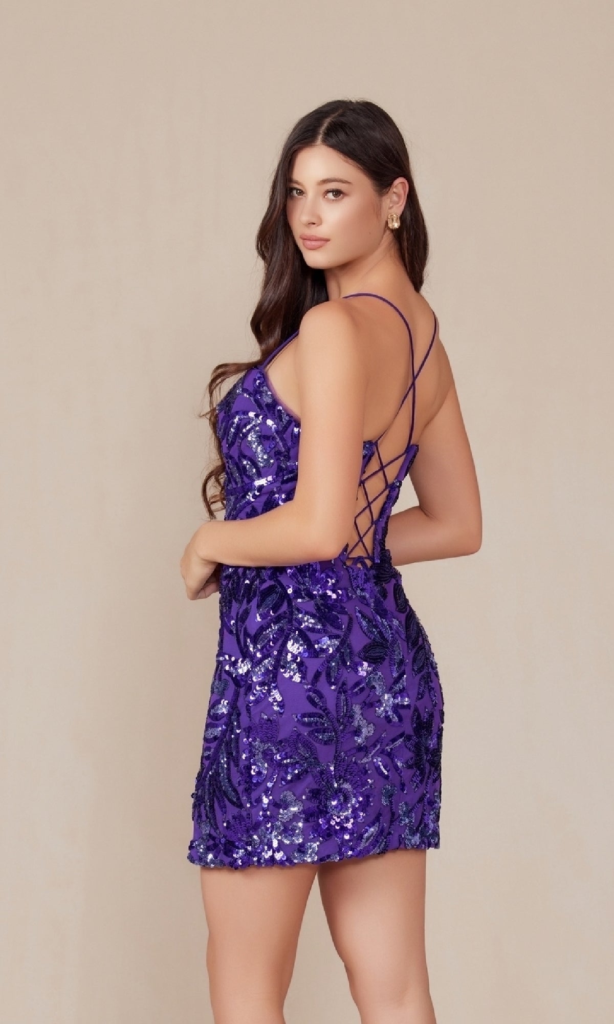 Lace Up Sequin Print Short Dress T864 for Homecoming