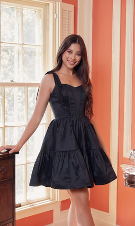 Nox Anabel T869 Short A-Line Homecoming Dress with Tie Shoulders & Corset