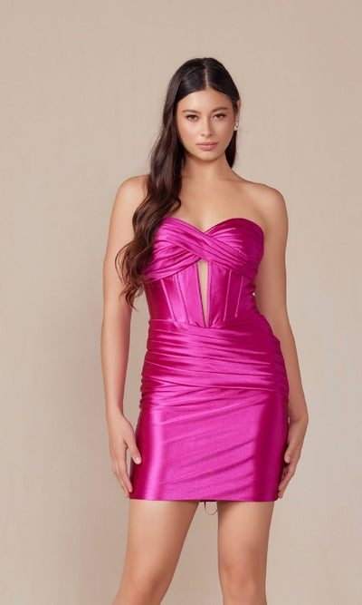 Nox Anabel T871 Strapless Lace-Up Cut-Out Short Hoco Dress