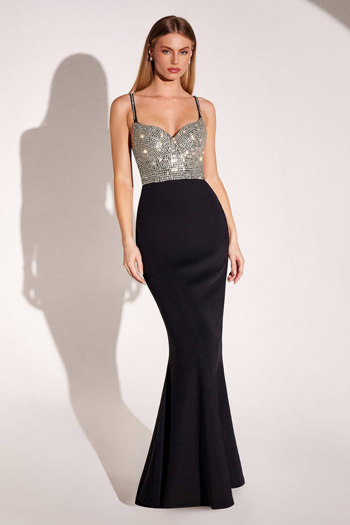 Ladivine Amoris T9002 Black/Silver Fitted Formal Gown