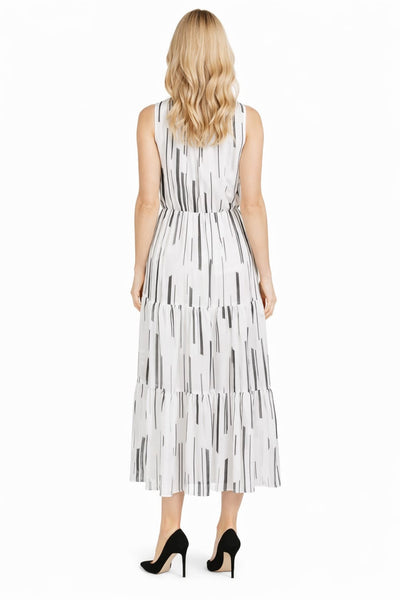Taylor 1521M Sleeveless Ribbon Tie Ruffled V-Neck Sheer Chiffon Dress