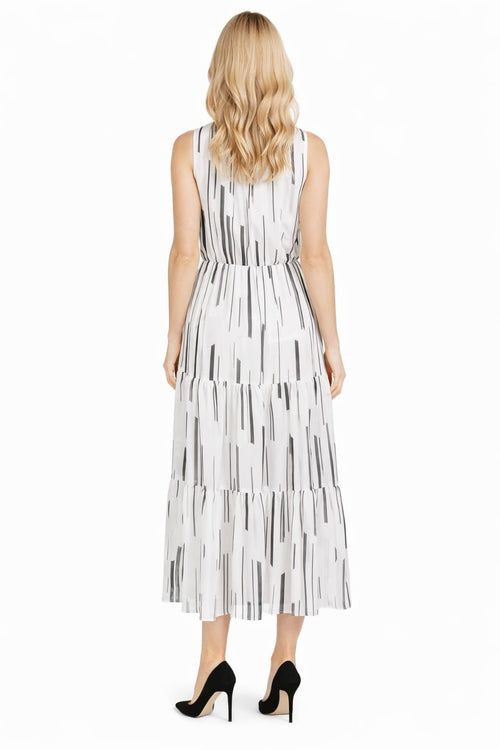 Taylor 1521M Sleeveless Ribbon Tie Ruffled V-Neck Sheer Chiffon Dress
