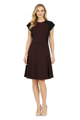 Taylor 5808M Cap Sleeve Round Neck Textured Scuba A-Line Dress