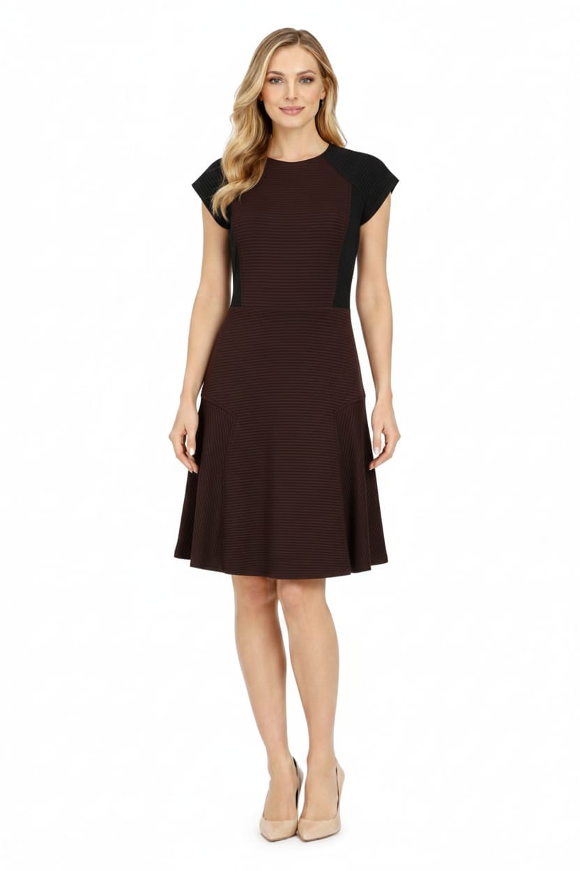 Taylor 5808M Cap Sleeve Round Neck Textured Scuba A-Line Dress